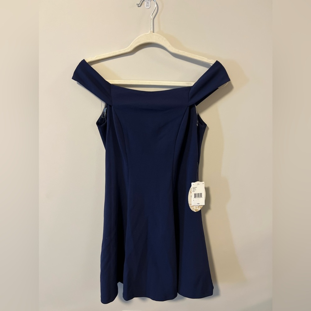 Navy Blue Off Shoulder Dress